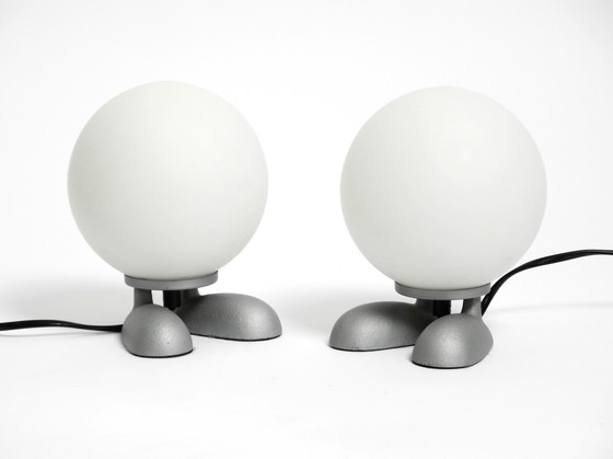 Image 1 of Pair Of Rare 1990S Table Lamps With A Cast Aluminum Base With Feet And A Spherical Glass Lampshade Made By Sompex