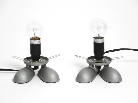 Image 1 of Pair Of Rare 1990S Table Lamps With A Cast Aluminum Base With Feet And A Spherical Glass Lampshade Made By Sompex