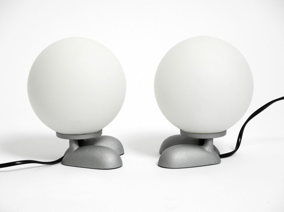 Image 1 of Pair Of Rare 1990S Table Lamps With A Cast Aluminum Base With Feet And A Spherical Glass Lampshade Made By Sompex