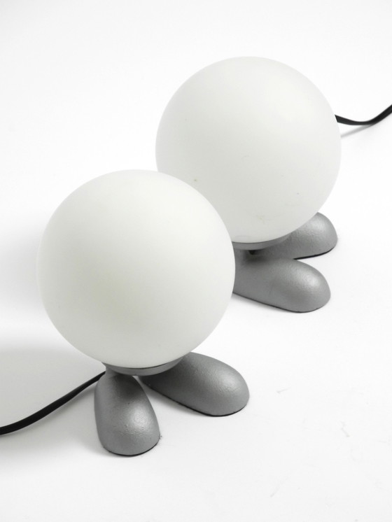 Image 1 of Pair Of Rare 1990S Table Lamps With A Cast Aluminum Base With Feet And A Spherical Glass Lampshade Made By Sompex