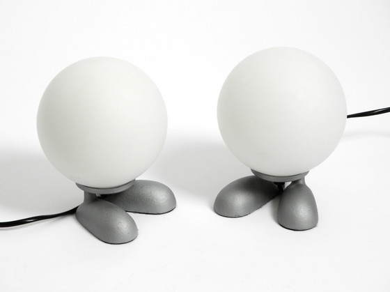 Image 1 of Pair Of Rare 1990S Table Lamps With A Cast Aluminum Base With Feet And A Spherical Glass Lampshade Made By Sompex