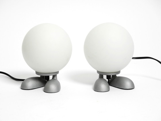 Image 1 of Pair Of Rare 1990S Table Lamps With A Cast Aluminum Base With Feet And A Spherical Glass Lampshade Made By Sompex