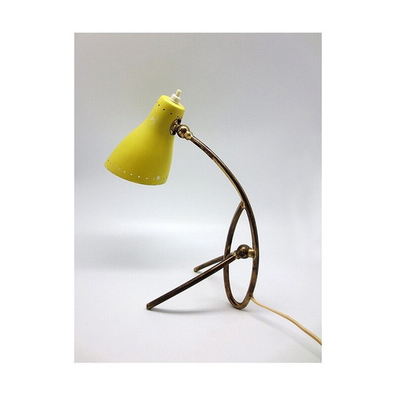 Image 1 of Yellow lacquered aluminum and brass lamp, 1950