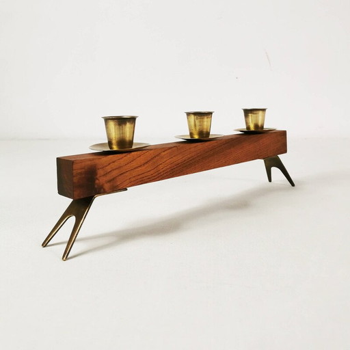Modernist vintage teak candlestick, Germany 1960s