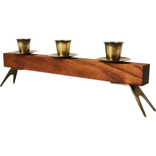 Modernist vintage teak candlestick, Germany 1960s