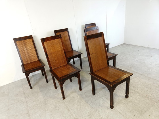 Image 1 of Mid century bamboo high back dining chairs with table