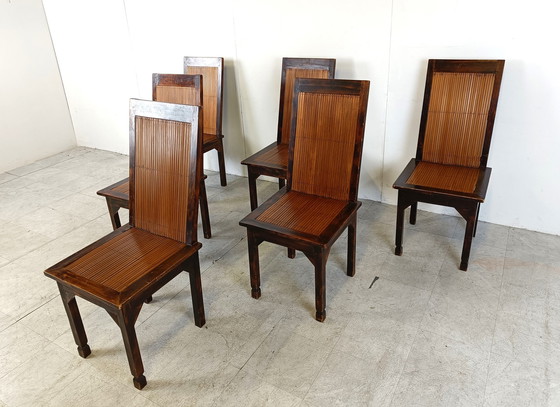 Image 1 of Mid century bamboo high back dining chairs with table