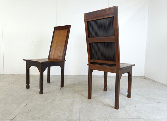 Image 1 of Mid century bamboo high back dining chairs with table