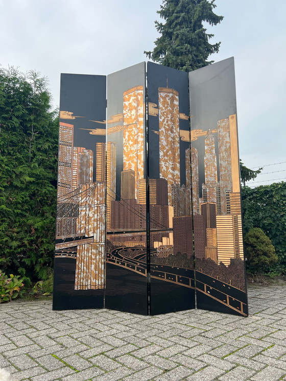 Image 1 of Vintage Folding Screen Skyline Manhattan