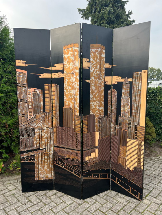 Image 1 of Vintage Folding Screen Skyline Manhattan