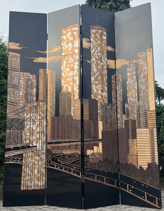 Image 1 of Vintage Folding Screen Skyline Manhattan