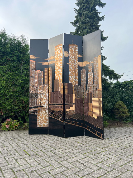 Image 1 of Vintage Folding Screen Skyline Manhattan