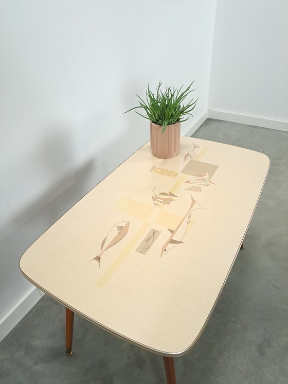 Image 1 of Formica coffee table with brass legs and fish