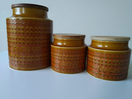 3x Hornsea Saffron storage jars