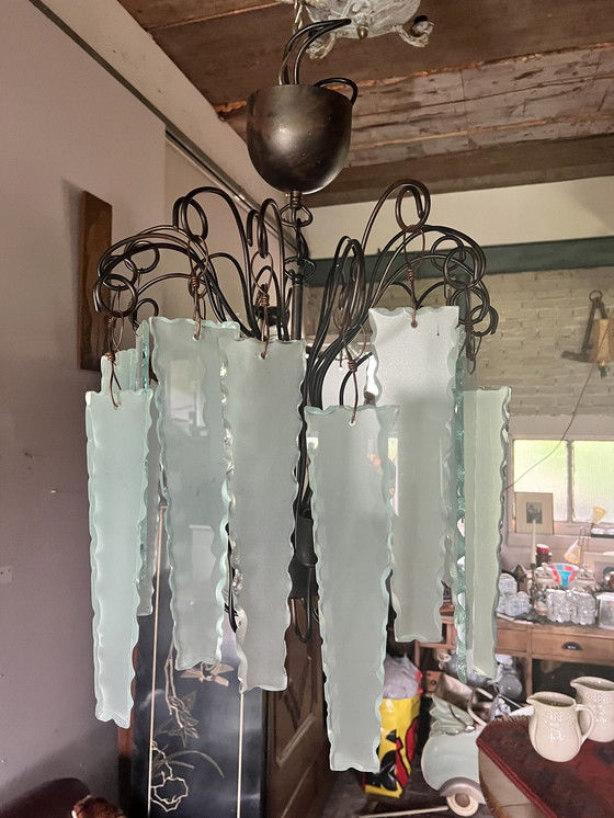 Image 1 of Fontana Arte Forsted Glass Chandelier