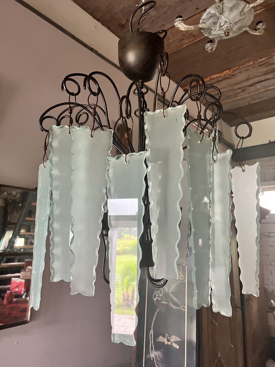 Image 1 of Fontana Arte Forsted Glass Chandelier