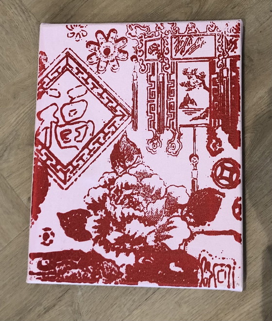 Image 1 of 4x Silkscreen Lilian van Stekelenburg 'Shanghai Suprise' in pink/red