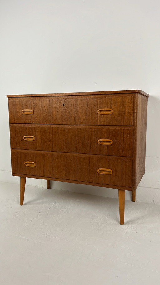 Teak veneer chest of drawers from Sweden