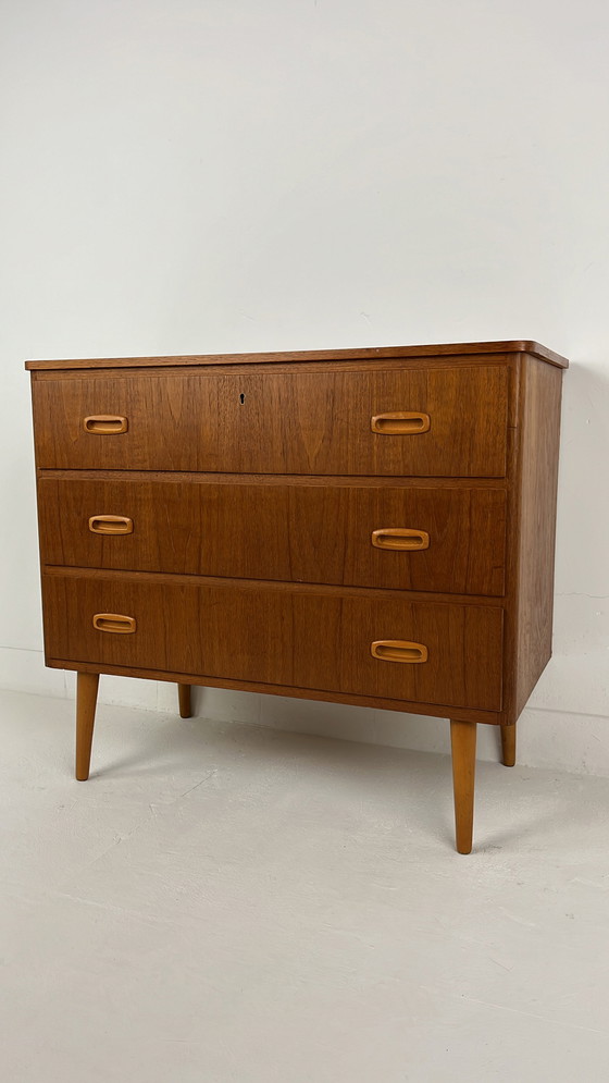 Image 1 of Teak veneer chest of drawers from Sweden