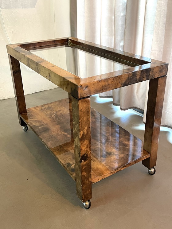 Image 1 of Aldo Tura Goat Skin Bar Cart Drinks Trolley