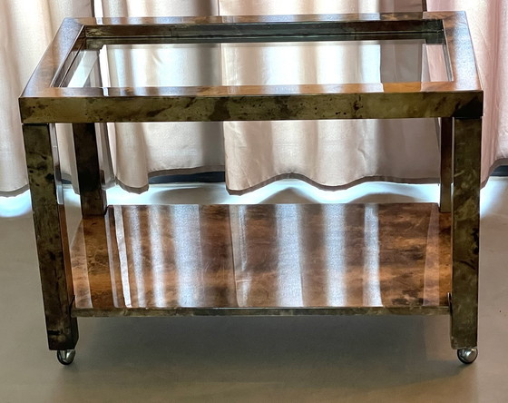 Image 1 of Aldo Tura Goat Skin Bar Cart Drinks Trolley