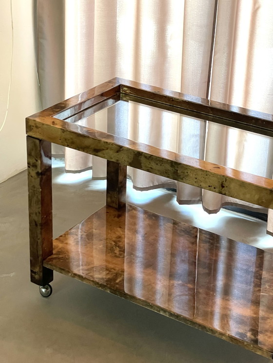 Image 1 of Aldo Tura Goat Skin Bar Cart Drinks Trolley