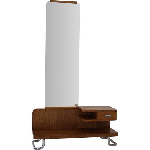 Tocador vintage Bauhaus de madera de roble, Checoslovaquia, 1950