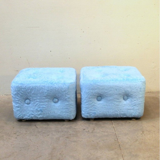 Pair of vintage blue ottomans, Spain 1970