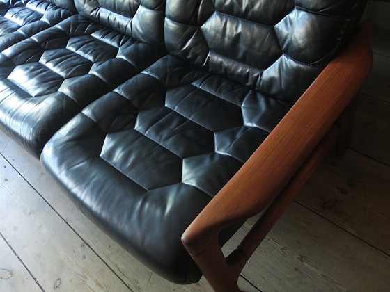 Image 1 of Danish 4-Seater Sofa With Leather Upholstery 244Cm, 1960S