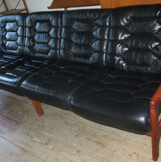 Image 1 of Danish 4-Seater Sofa With Leather Upholstery 244Cm, 1960S