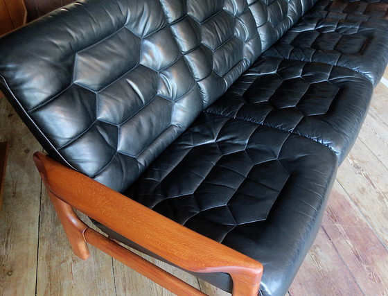 Image 1 of Danish 4-Seater Sofa With Leather Upholstery 244Cm, 1960S