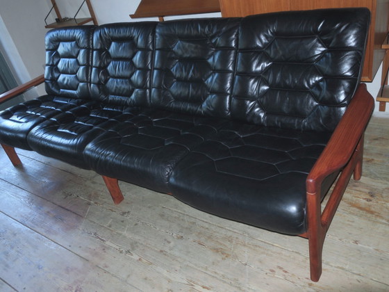 Image 1 of Danish 4-Seater Sofa With Leather Upholstery 244Cm, 1960S