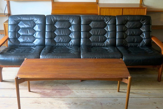 Image 1 of Danish 4-Seater Sofa With Leather Upholstery 244Cm, 1960S