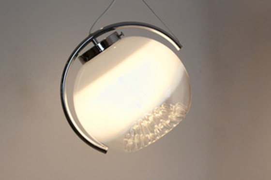 Image 1 of A.v. mazzega chrome and frosted glass pendant