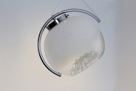 Image 1 of A.v. mazzega chrome and frosted glass pendant