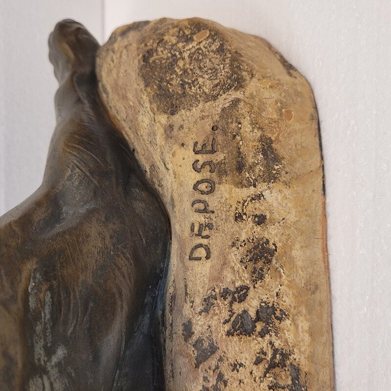 Image 1 of Vintage sculpture "Lioness with her litter" in plaster and bronze patina by Antoon Amorgasti, Belgium 1900