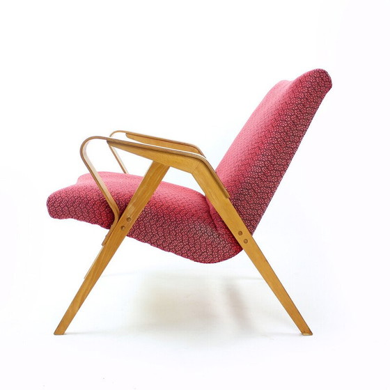 Image 1 of Vintage armchair in pink fabric and oak for Tatra, Czechoslovakia 1960