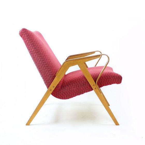 Image 1 of Vintage armchair in pink fabric and oak for Tatra, Czechoslovakia 1960