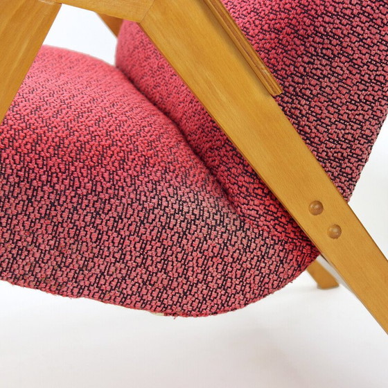 Image 1 of Vintage armchair in pink fabric and oak for Tatra, Czechoslovakia 1960