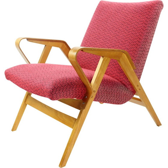 Image 1 of Vintage armchair in pink fabric and oak for Tatra, Czechoslovakia 1960