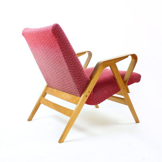 Image 1 of Vintage armchair in pink fabric and oak for Tatra, Czechoslovakia 1960
