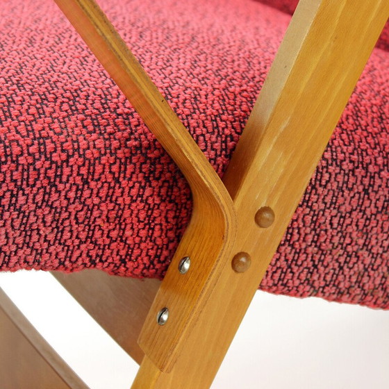 Image 1 of Vintage armchair in pink fabric and oak for Tatra, Czechoslovakia 1960