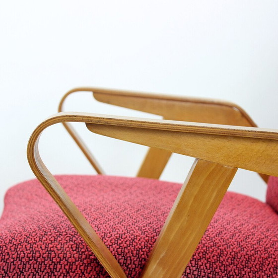Image 1 of Vintage armchair in pink fabric and oak for Tatra, Czechoslovakia 1960