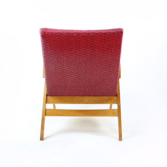 Image 1 of Vintage armchair in pink fabric and oak for Tatra, Czechoslovakia 1960