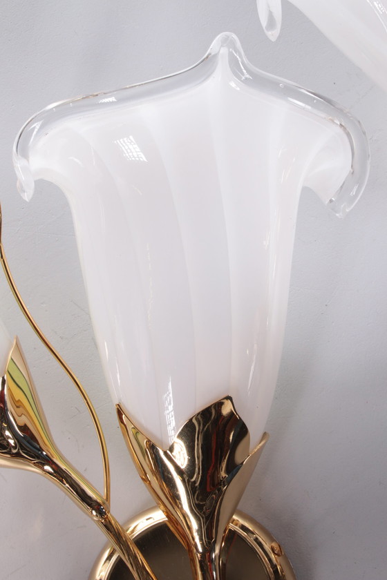 Image 1 of 24 Ct gold plated Tulip glass sconces Italian Design 1970