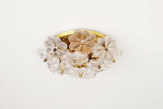 Image 1 of 1X Medium Size Brass And Glass Flower Flush Mount Light By E. Palme