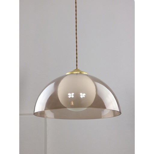 Vintage Space Age pendant lamp in brass and opaline, Italy