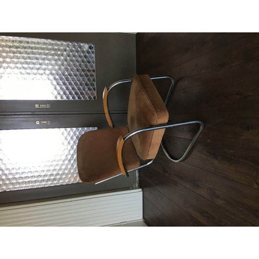 Vintage 436 Lounge Chair for D3 Rotterdam in brown fabric and tubular steel