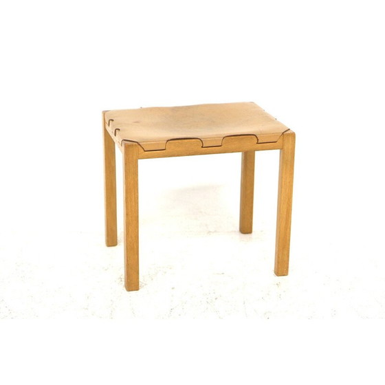 Image 1 of Vintage leather and oakwood stool "Model 1040" by Glasmäster Markaryd, Sweden 1960