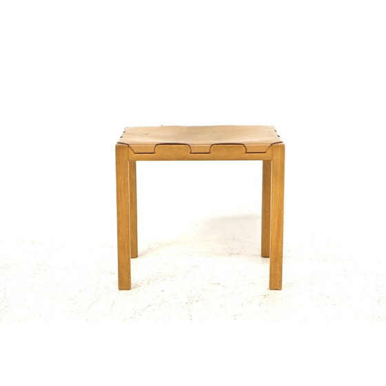 Image 1 of Vintage leather and oakwood stool "Model 1040" by Glasmäster Markaryd, Sweden 1960